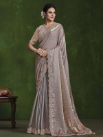 Light Grey Two Tone Satin Silk Saree With Stitched Blouse